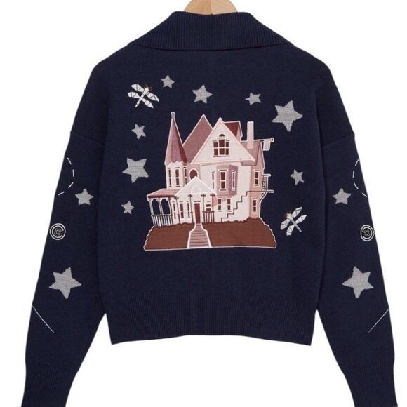 Coraline Zip Up Sweater Women Size XL Knit Icons Cosplay Embroidered Whimisgoth - Picture 2 of 6